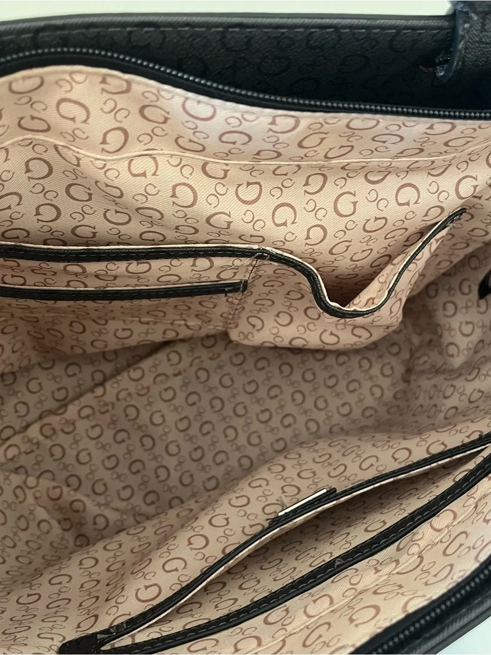 Guess Black Monogram Tote with Triangle Logo Accent